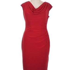 Ralph Lauren Red Midi Dress with Draped Neckline